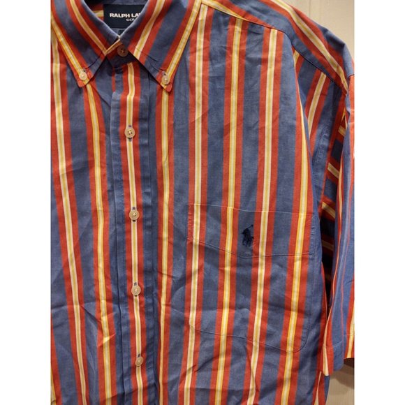 Ralph Lauren Golf Tilden Mens Shirt M Cotton Striped Short Sleeve Button Up Blue - Picture 1 of 6